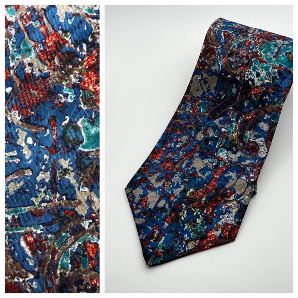 Halston Original Mens Abstract Watercolor Tie Polyester USA